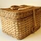 Braided rattan basket with lid, jewelry box, vintage from the 1970s