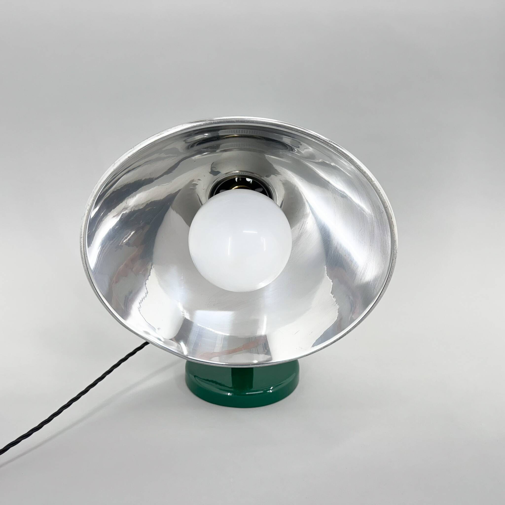 Vintage Industrial Metal & Beech Wood Table Lamp, Restored, 1970s