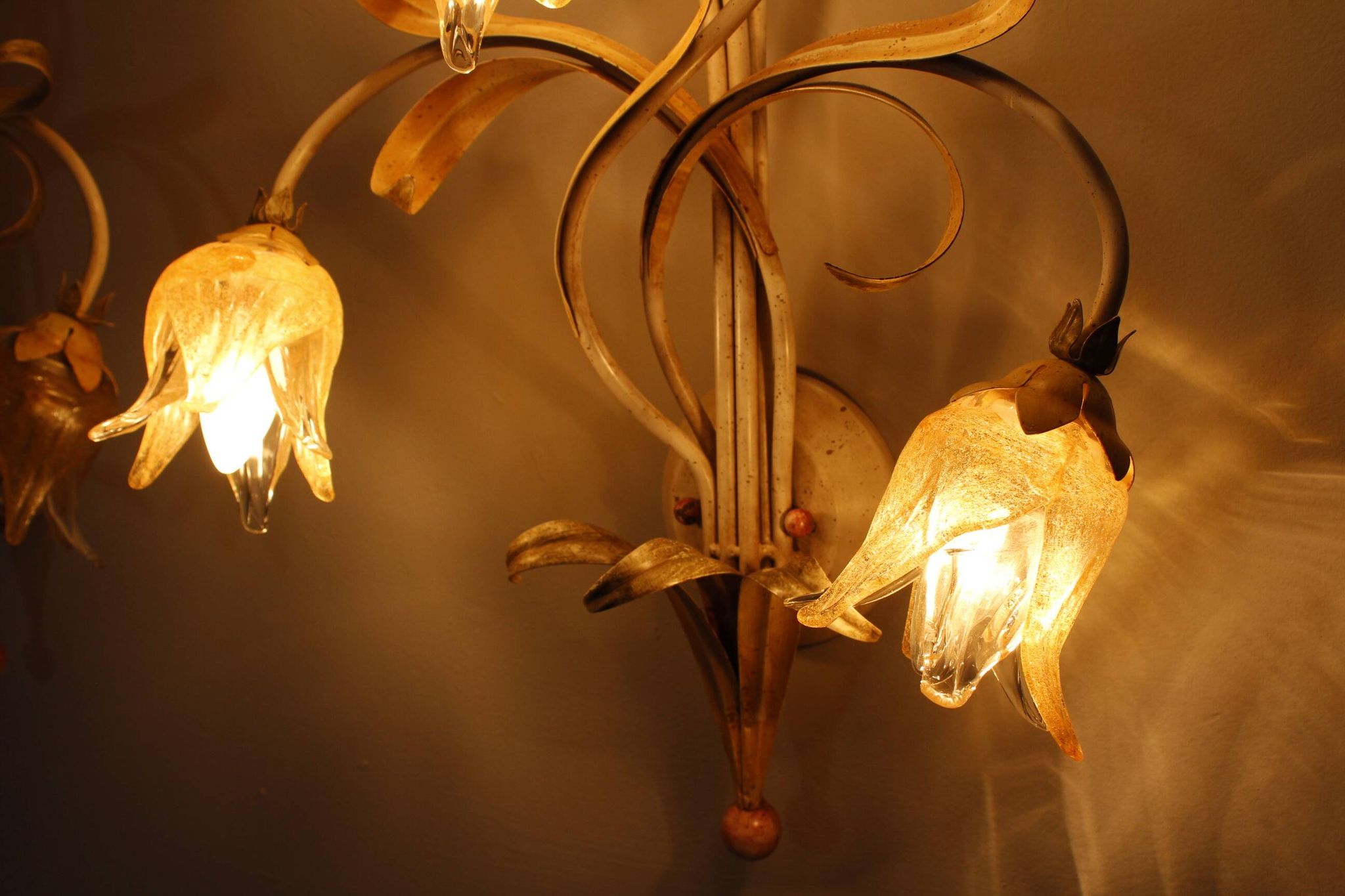 Set of 10 Wall Lights from colored hand crafted iron and Murano glass