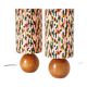 Bedside lamps, solid wood sphere base and printed cylinder lampshade