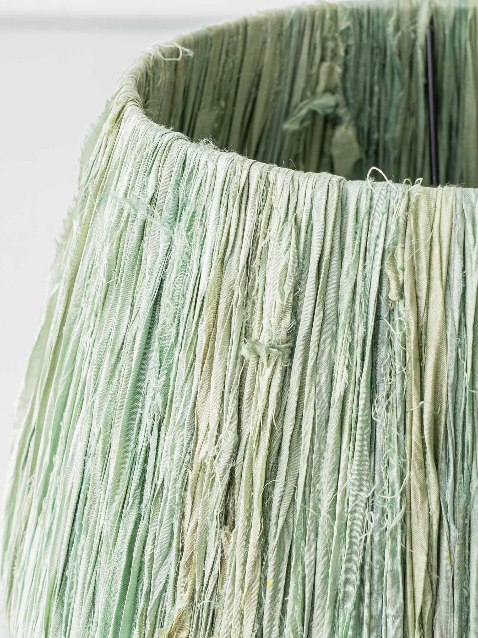 Art Deco Japonisme ceramic table lamp, 1928, new silk sari ribbon lampshade.