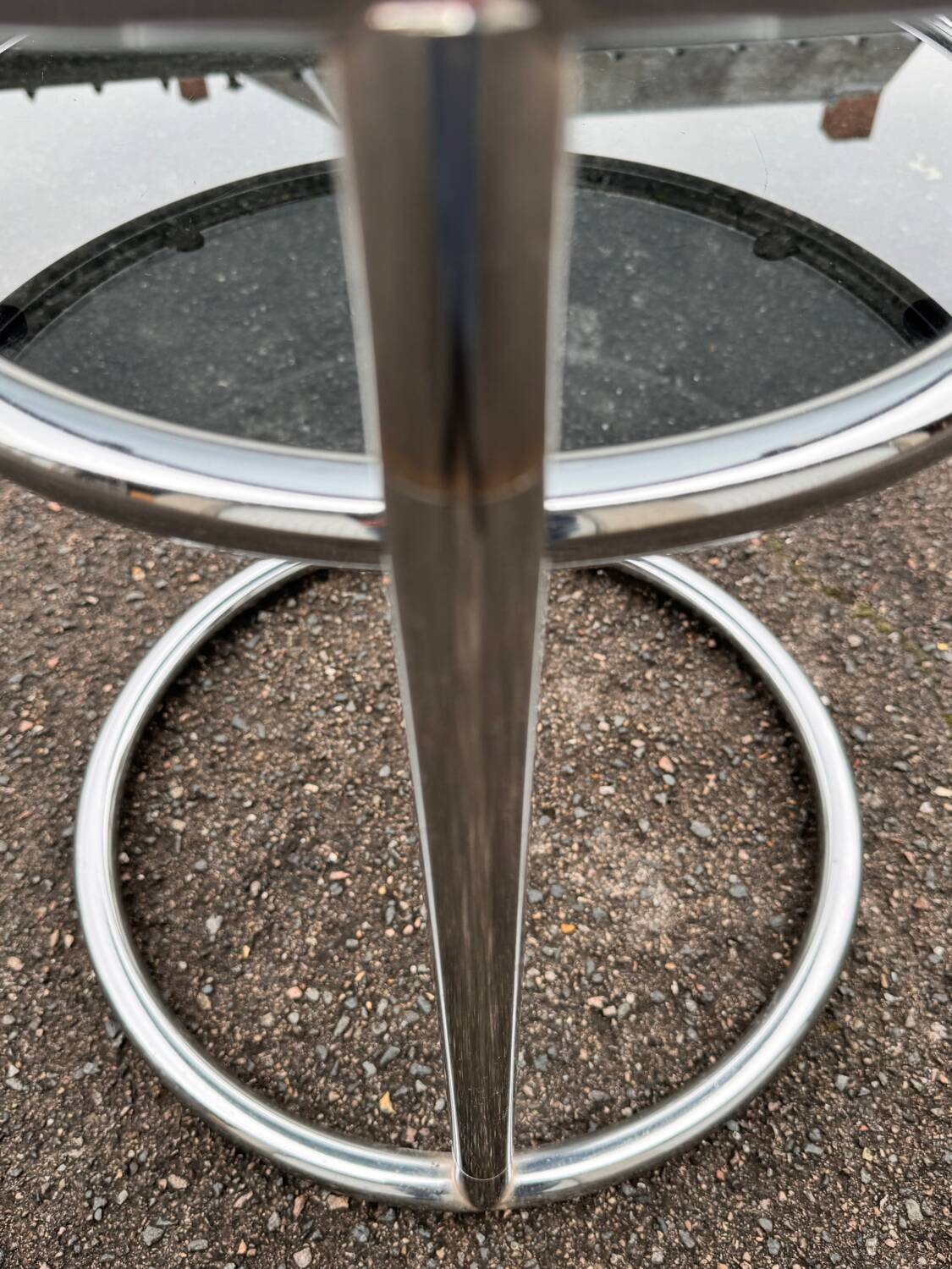 Side table with 2 shelves in chromed metal and smoked glass, circa 1970