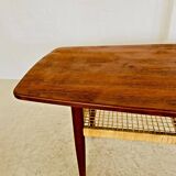 Vintage Danish mid-century teak and rattan coffee table 1960s