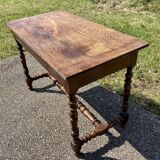 Rustic desk with two drawers with brace and turned legs