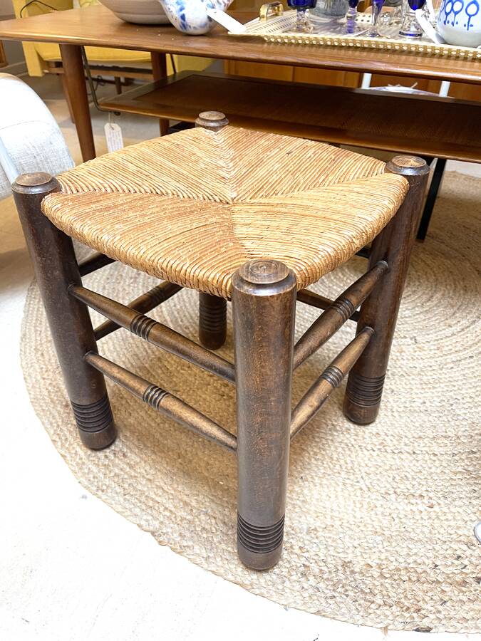 Vintage stool made of straw and wood, 1970