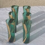 6 glasses with orangeade green and gold vintage