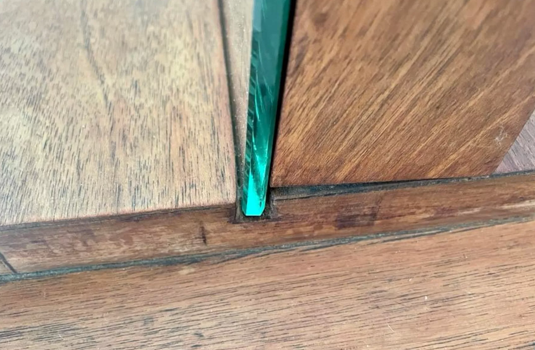 Vintage psyche art-deco mirror, oak and brass, France 1930