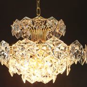 Chandelier in gilded brass and crystal glass by Kinkeldey, Germany, 1970s.