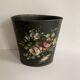 Napoleon III waste paper basket in black sheet metal and painted flowers, 19th century