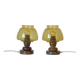 Pair Vintage Amber Glass Bedside Lamps, Copper Wood, Yugoslavia 1980s