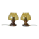Pair Vintage Amber Glass Bedside Lamps, Copper Wood, Yugoslavia 1980s