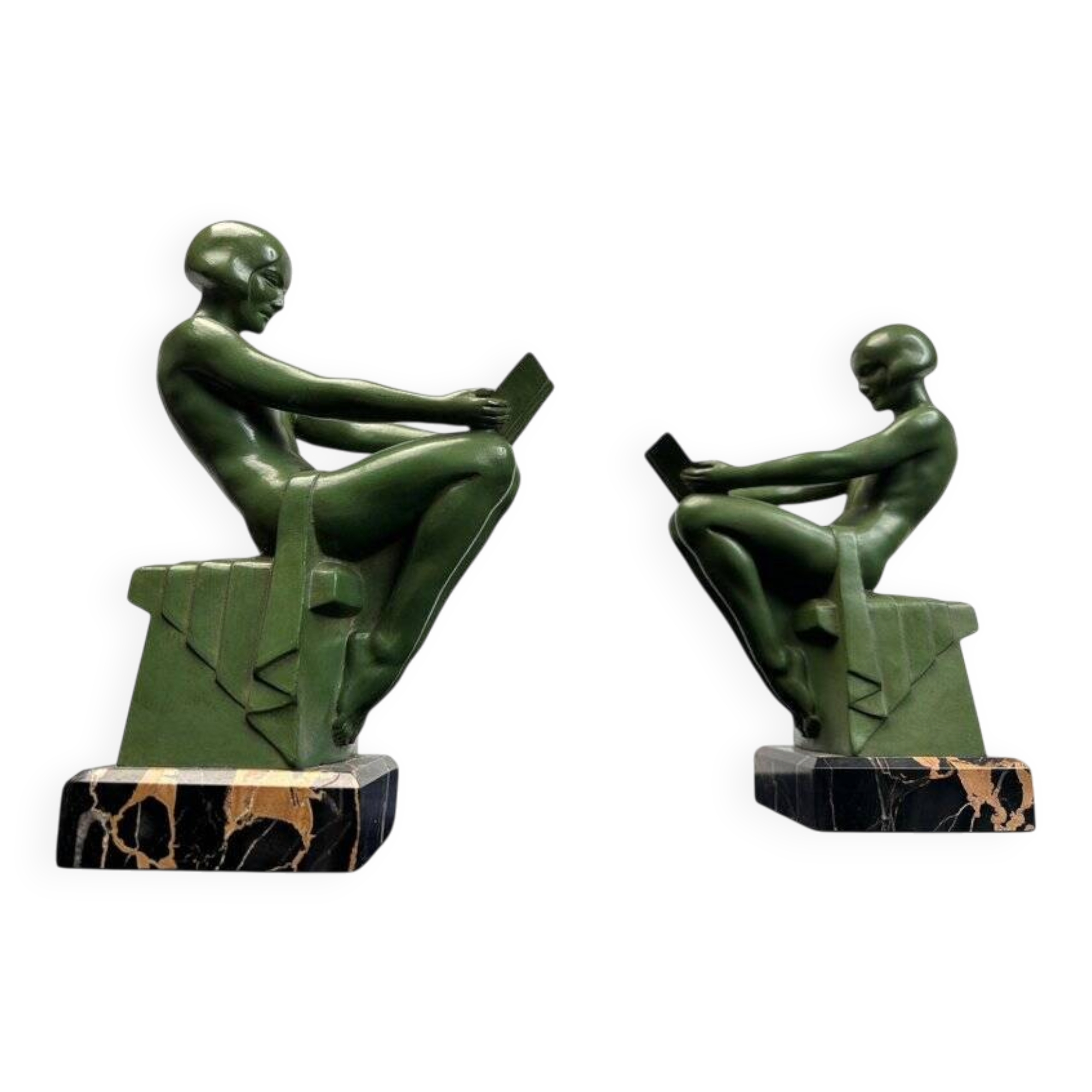 Art Deco Sculptural Bookends by Max Le Verrier, Paris, France, 1925, Set of 2