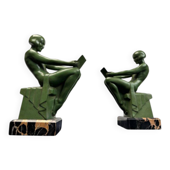 Art Deco Sculptural Bookends by Max Le Verrier, Paris, France, 1925, Set of 2