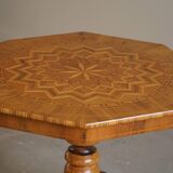 Danish Art Deco octagonal side table in birch with an inlaid top, 1940s.