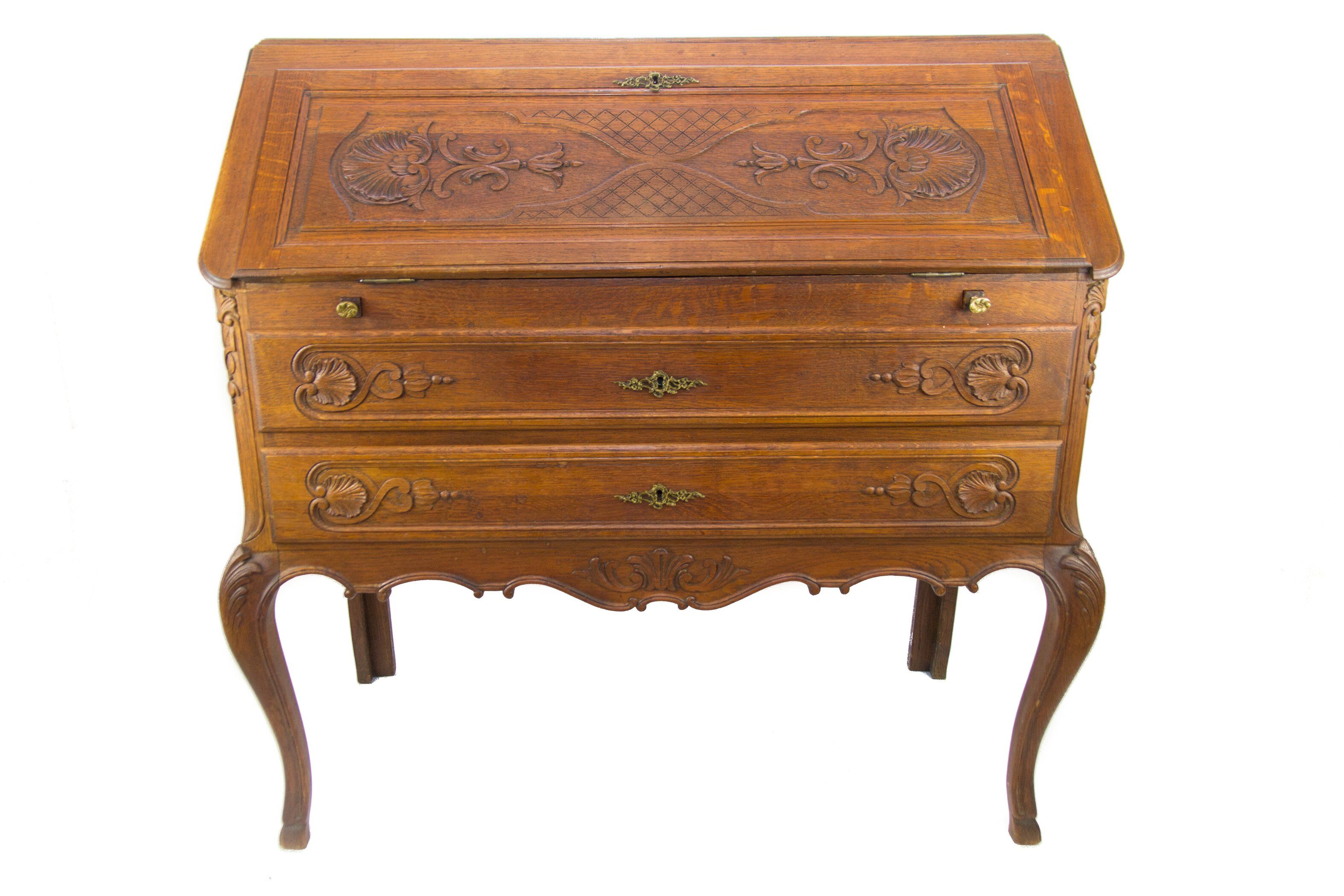Louis XV style carved oak secretary 1930s