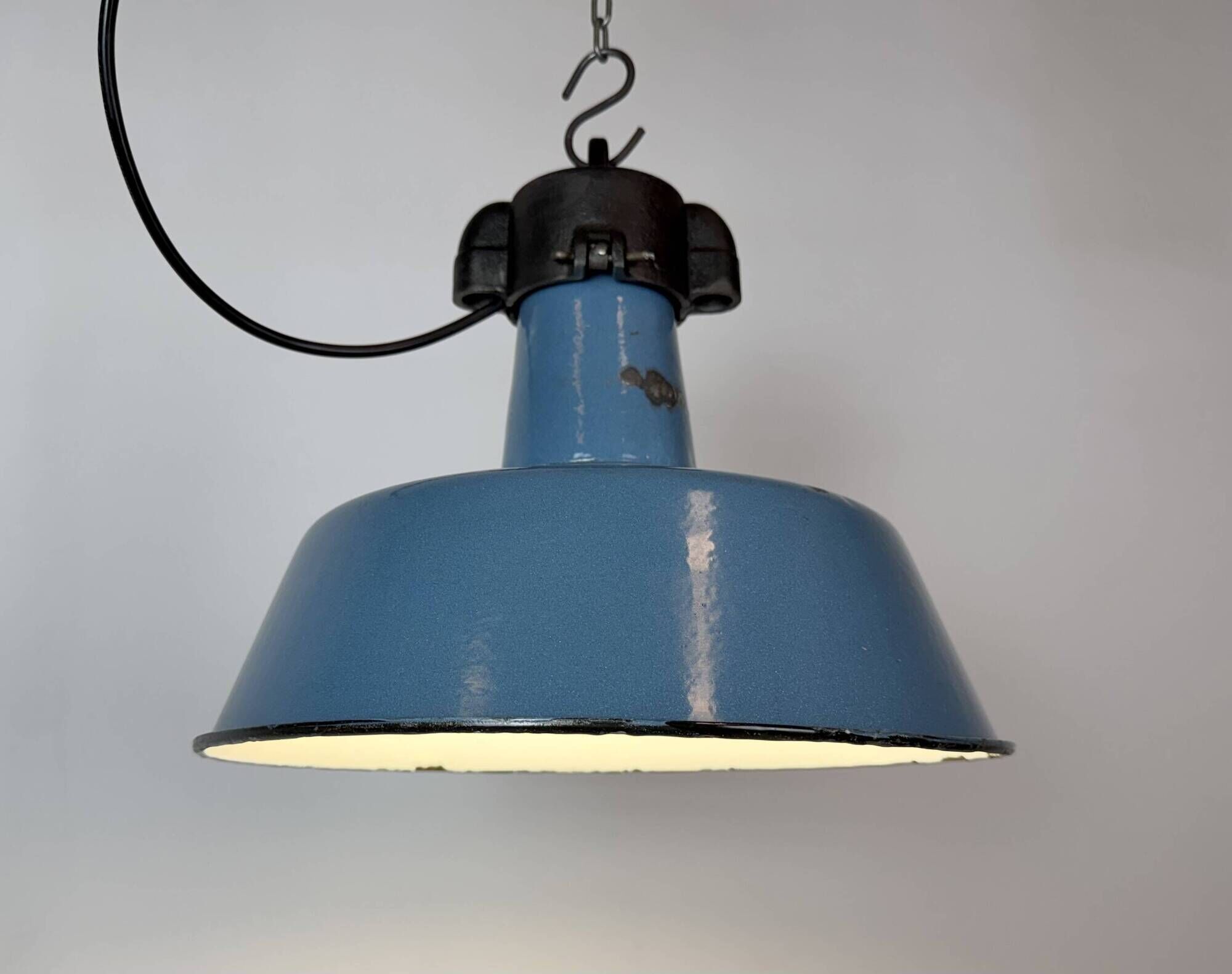 Industrial Blue Enamel Factory Lamp with Cast Iron Top, 1960s