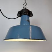 Industrial Blue Enamel Factory Lamp with Cast Iron Top, 1960s