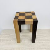 Vintage solid wooden side table chess style , 1970s