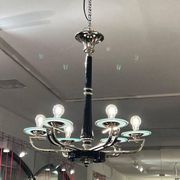 Chandelier Art Déco en laque noire et verre, 1930