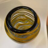 Vase en verre soufflé de Brehat bleu et jaune