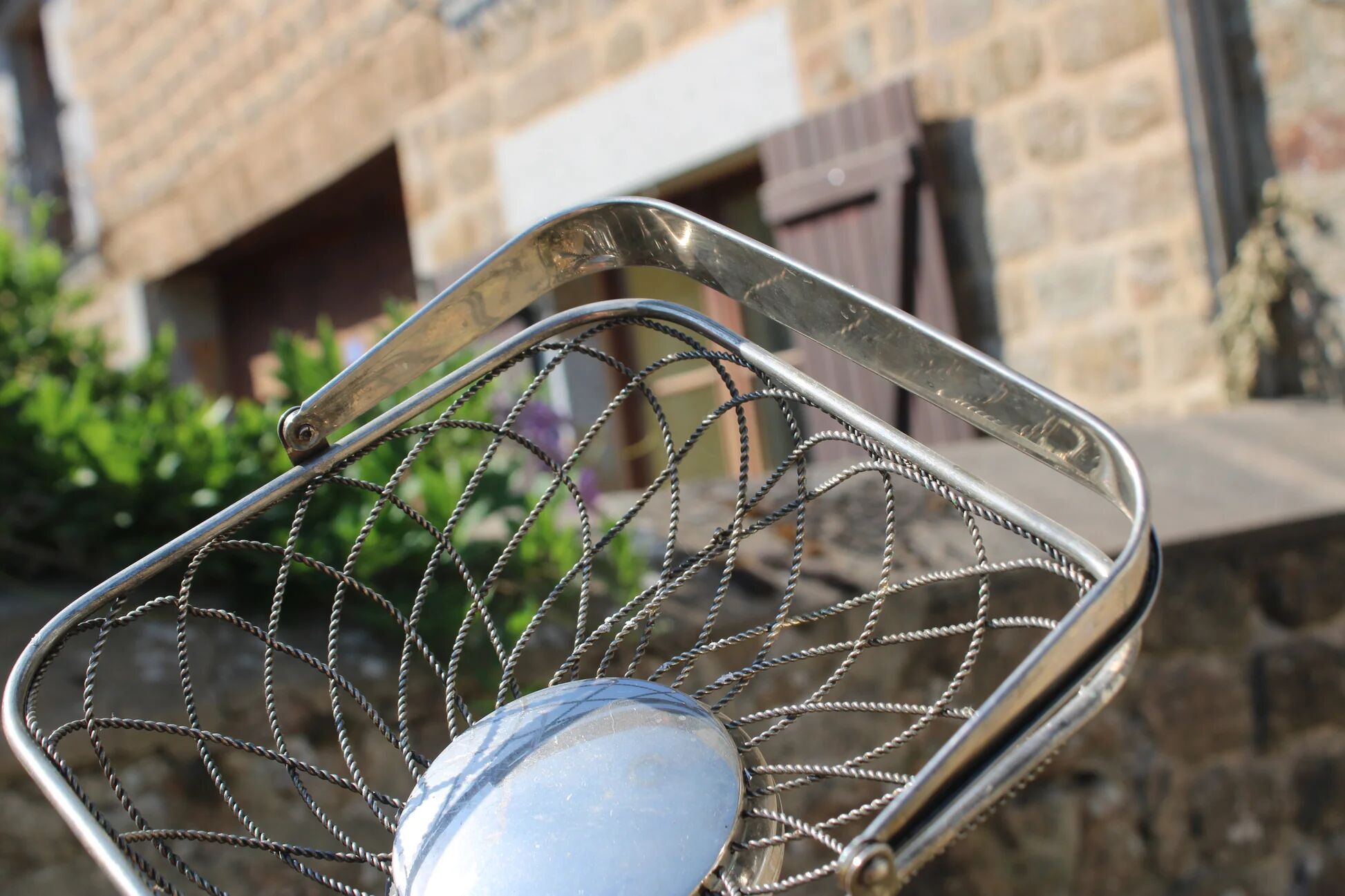 Vintage silver twisted metal basket – Foldable handle