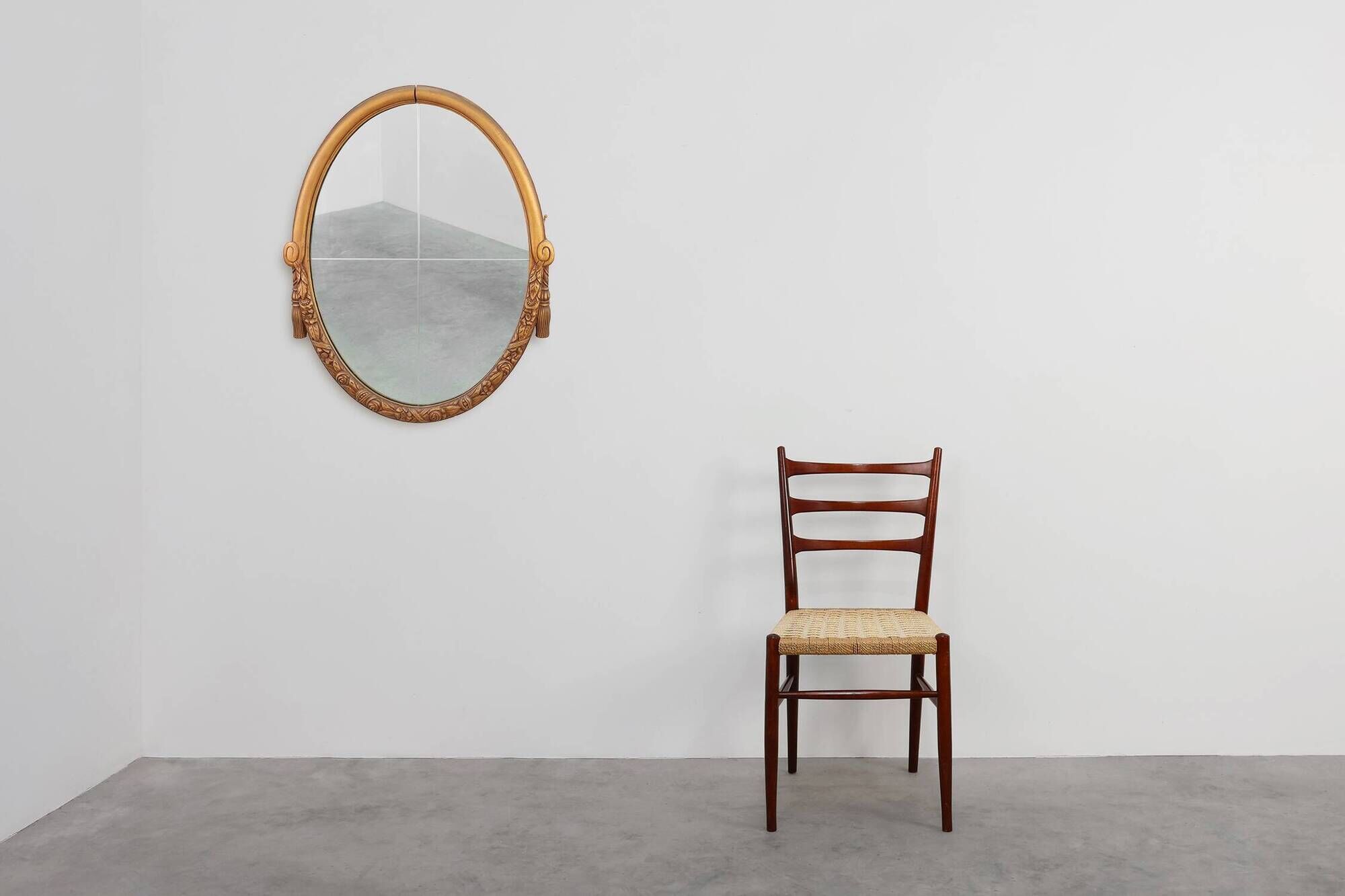 French oval gilded oak  carved art deco mirror, ca. 1925