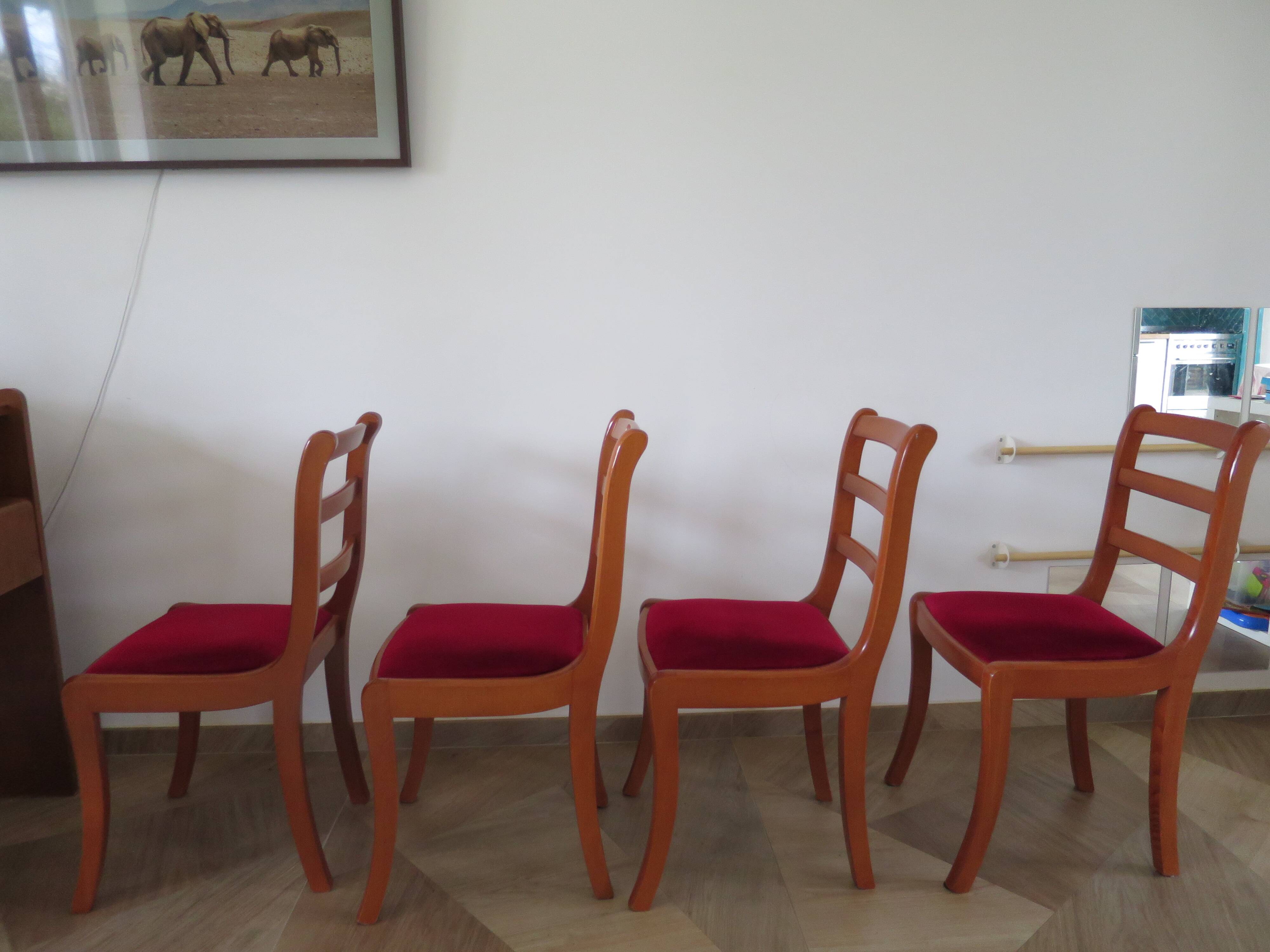 Solid cherry wood chairs and red velvet seat - Set of 4 - Louis Philippe style