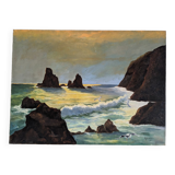 Marine painting: coast and seagulls