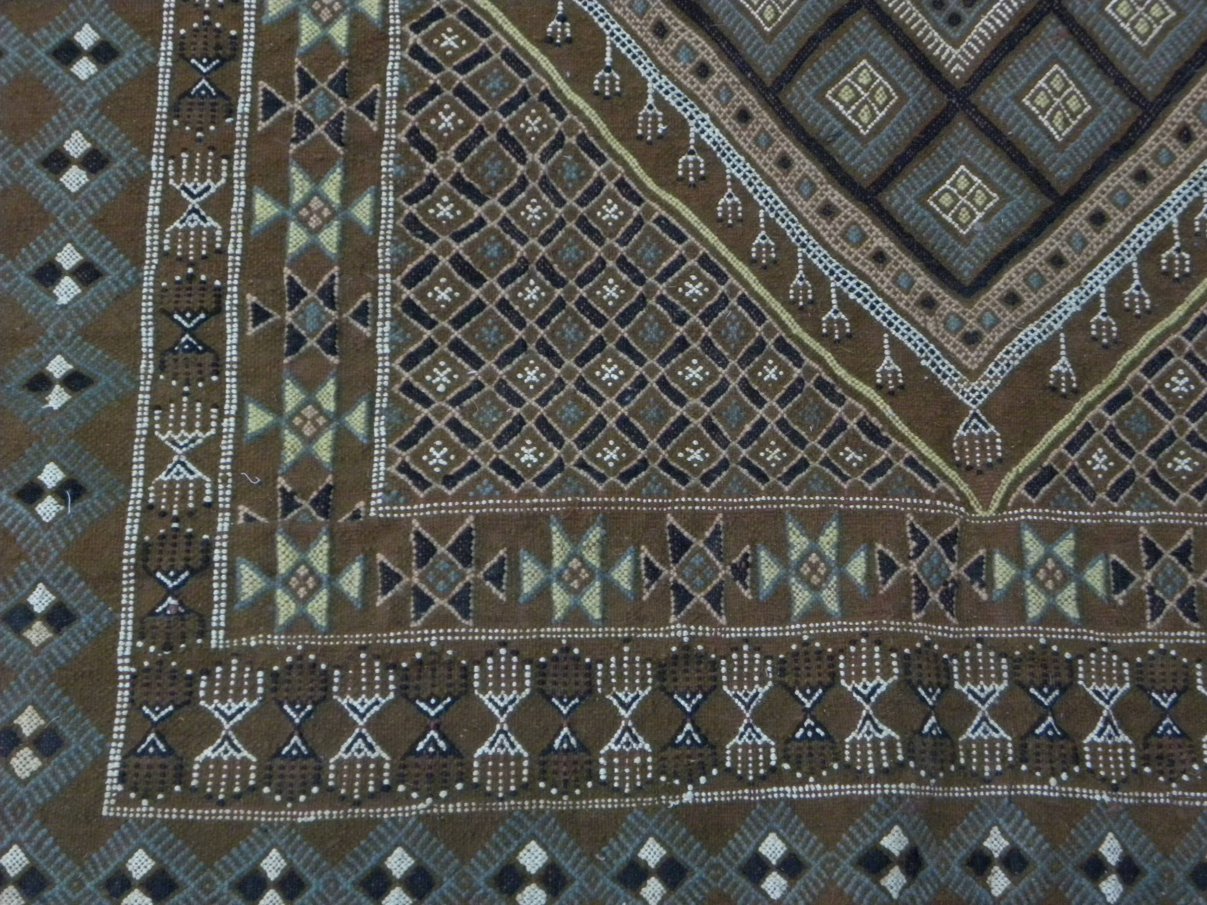 Vintage Berber Wool Carpet Hand-Knotted Antique Tunisian Brown