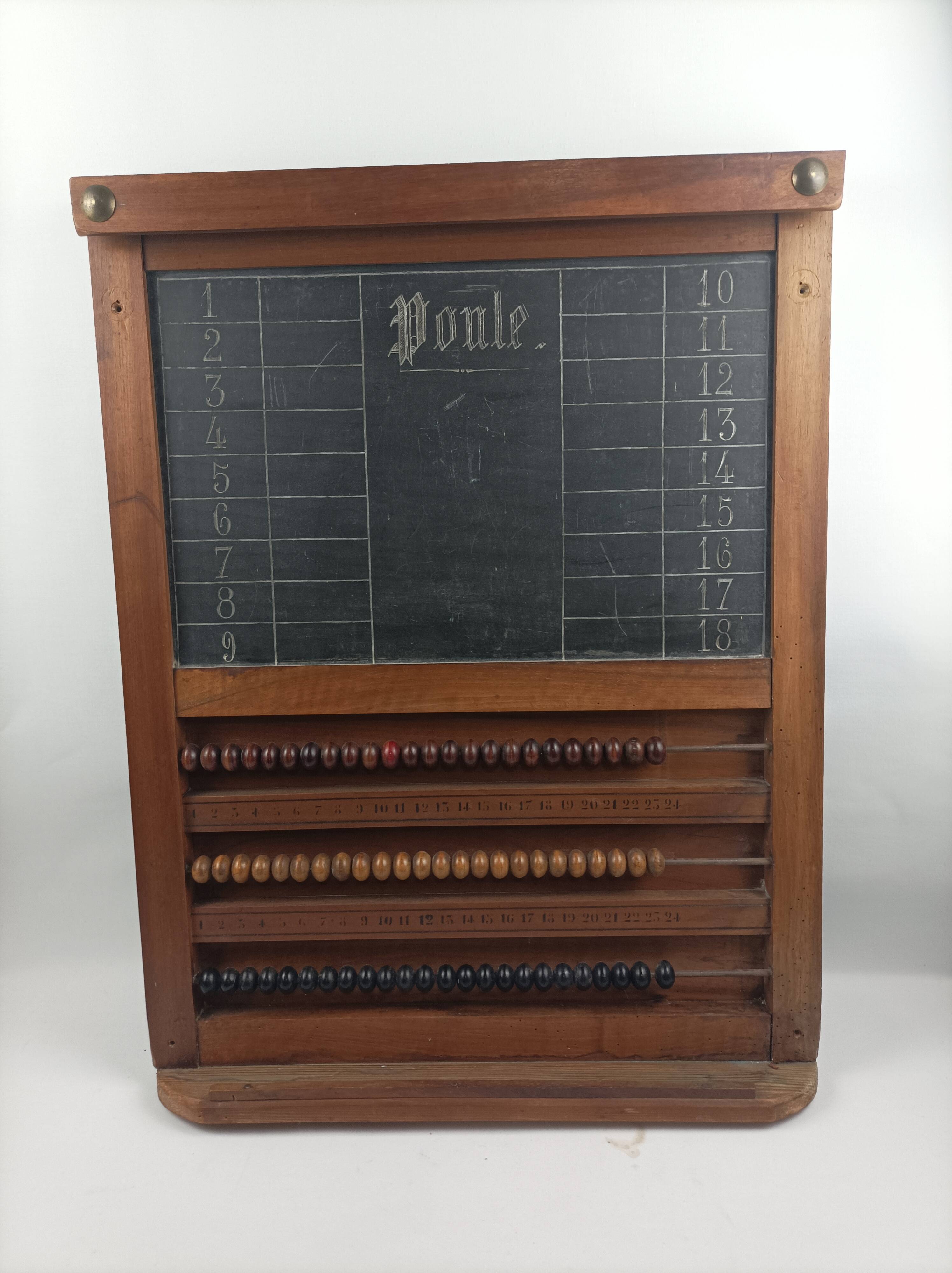 Old billiard abacus with branded slate