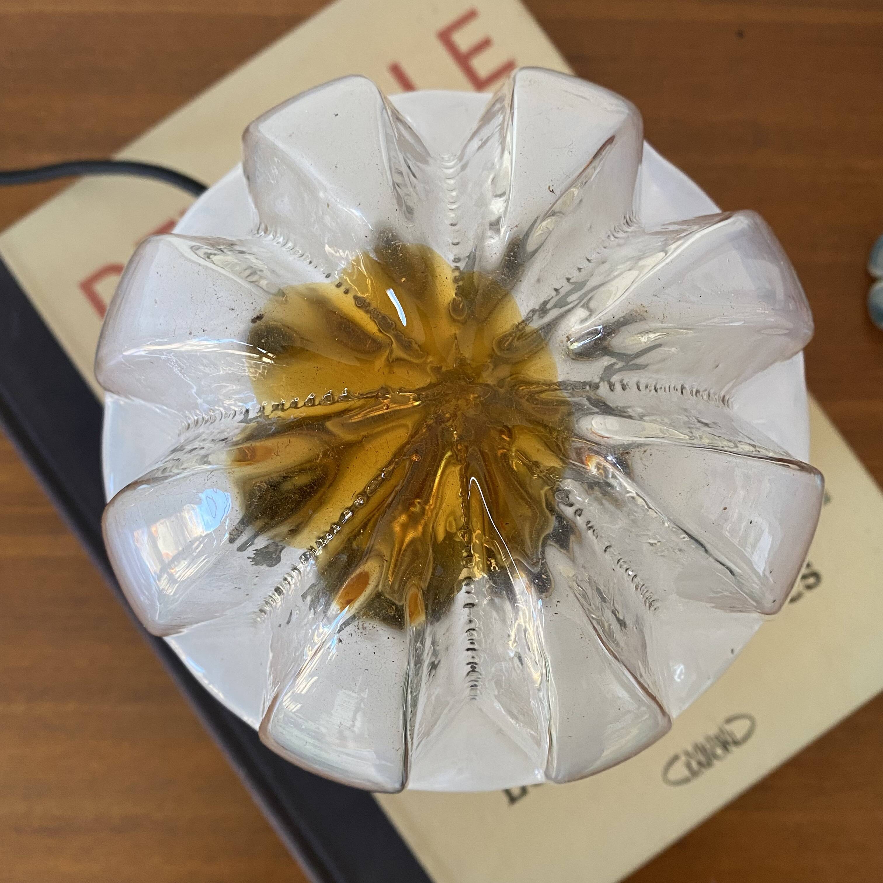 Vintage globe lamp in Murano glass by Mazzega and chrome metal.