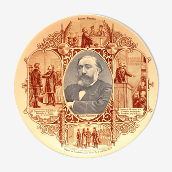 Plate Old Sarreguemines Minister Léon Gambetta 19th