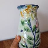Antique vase with slip flowers signed