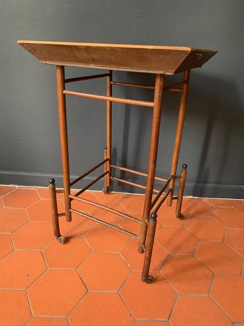 Napoleon III wooden side table, tray table on wheels, 19th century
