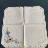Ensemble nappe et 6 serviettes en lin brodé vintage 50