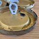 Set of 3 vintage amber moulded glass wall lights and ceiling lights.