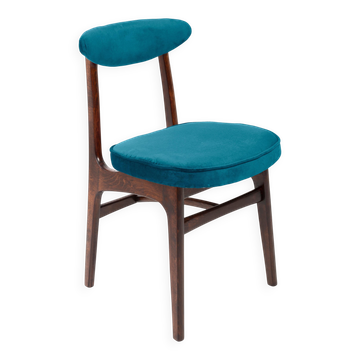 Vintage petrol blue velvet chair designed by Rajmund Hałas, Europe, 1960s.