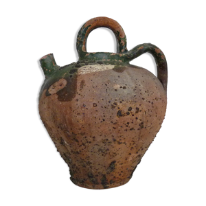 ancienne chevrette, cruche, gargoulette, pichet à eau en grès vert vernissé, XVIII siècle