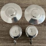 2 Gallia silver-plated cups and saucers with rooster and goat's head hallmarks, numbered