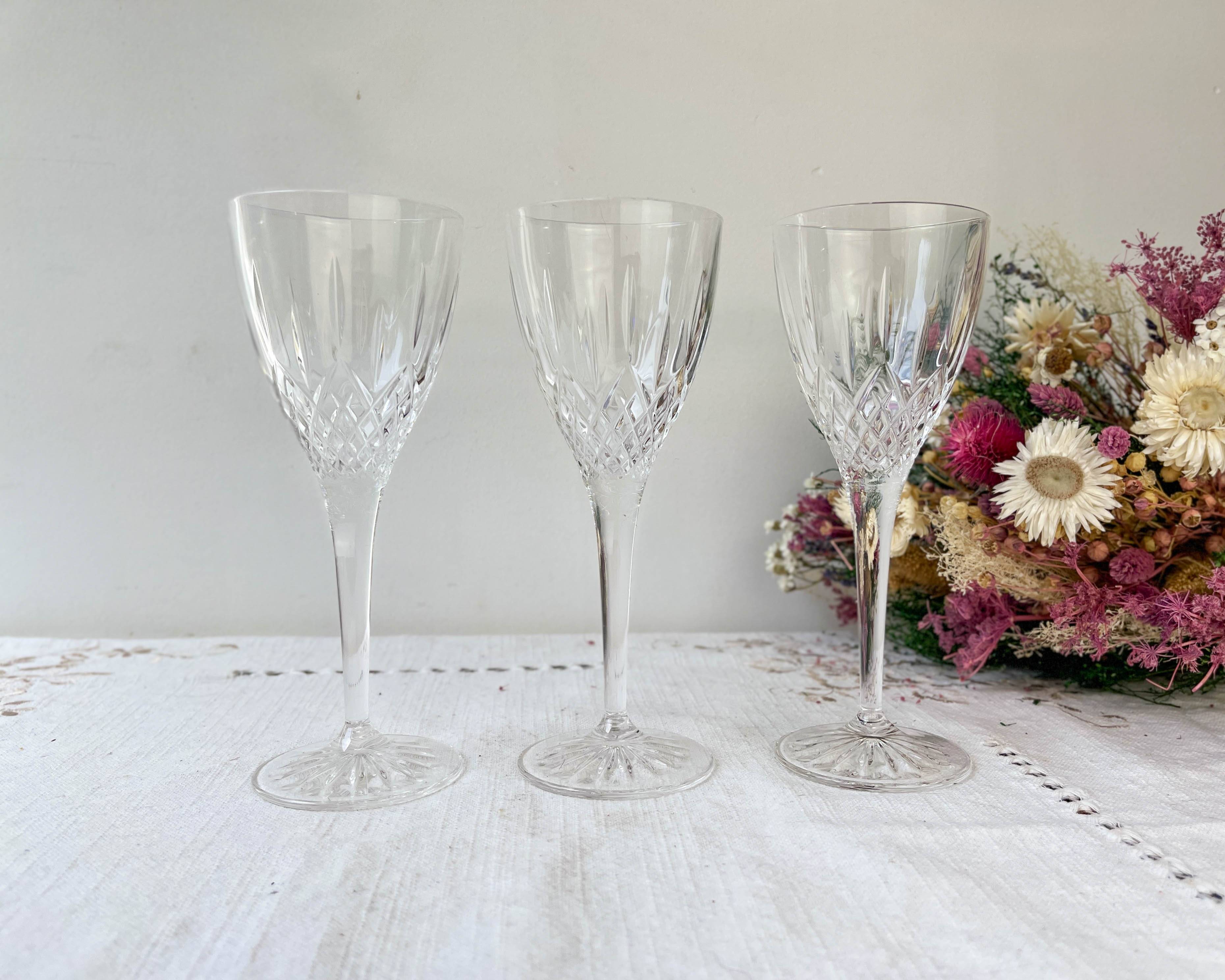 3 vintage chiseled crystal glasses