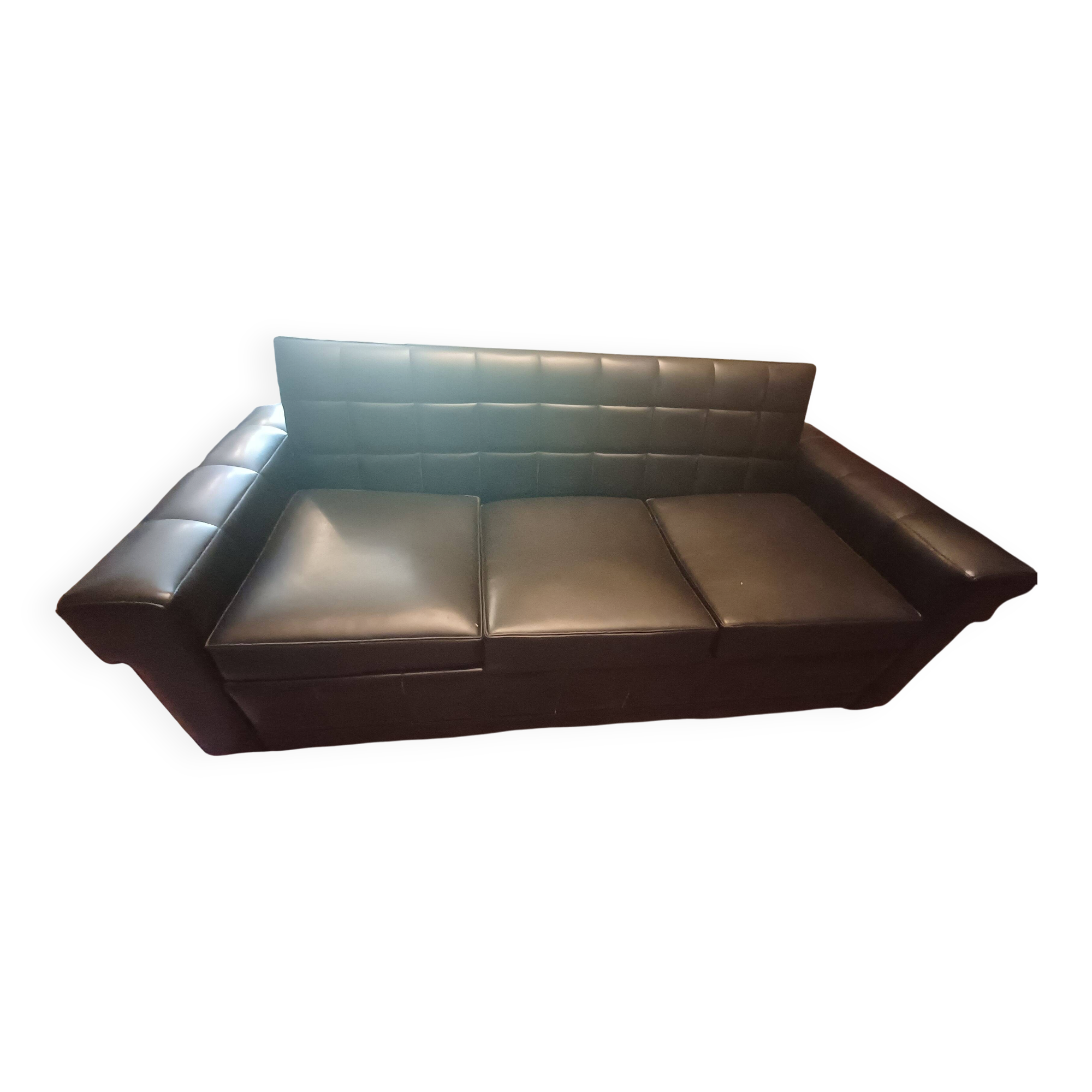 Canape vintage skai noir convertible