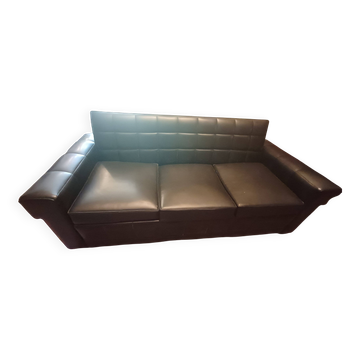 Vintage black faux leather convertible sofa