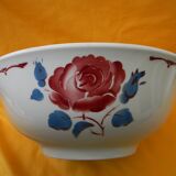 Vintage earthenware salad bowl. Flower decor.