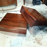 Scandinavian suspended bedside tables in rosewood.