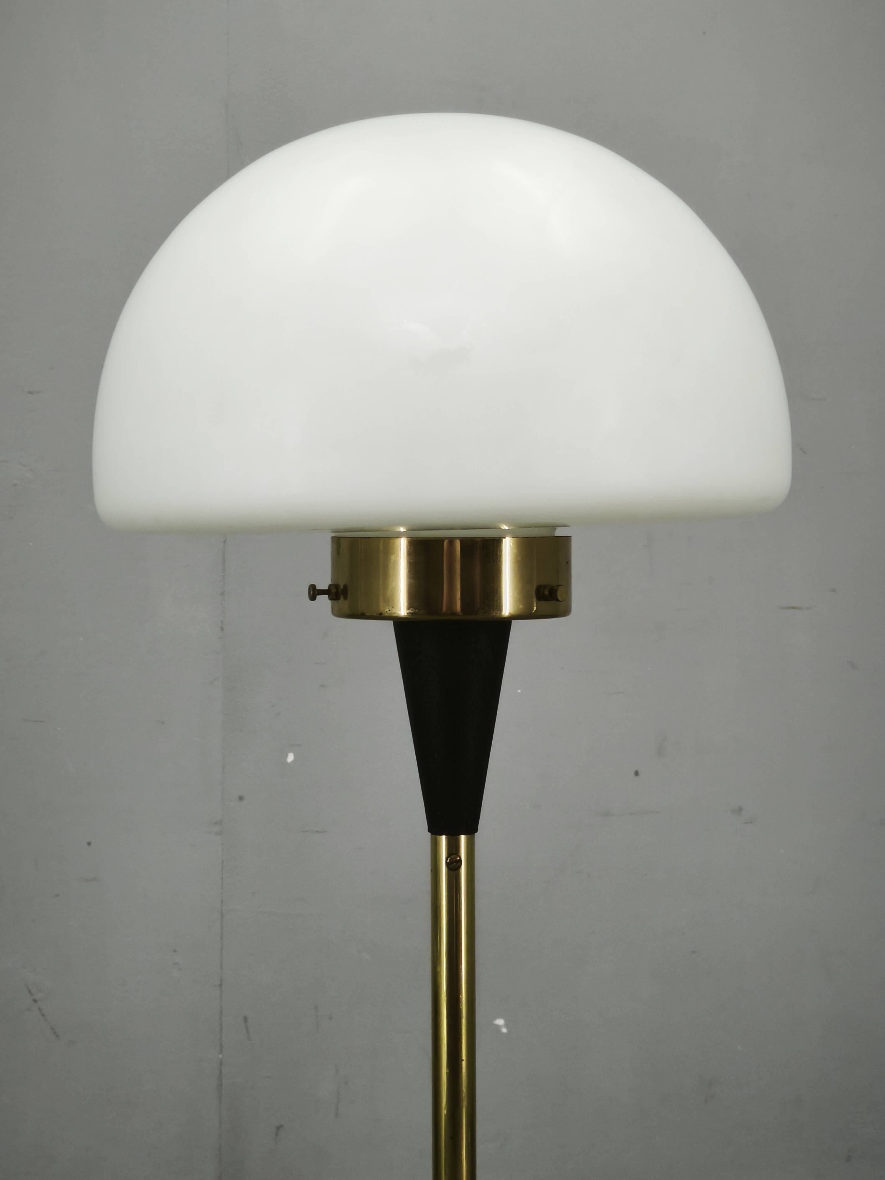 1960s Lidokov Space Age Brass and Opaline Glass Floor Lamp