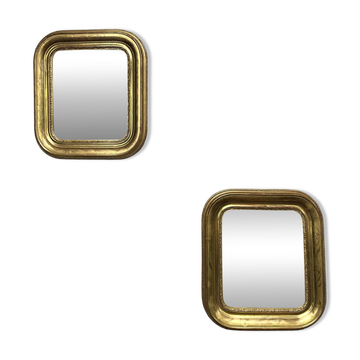 Paire de miroirs Louis-Philippe 44/39,5cm glace mercure feuille d’or