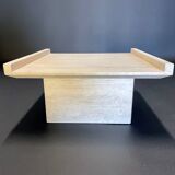 Square travertine coffee table by Claude Berraldacci. 1990s. France.