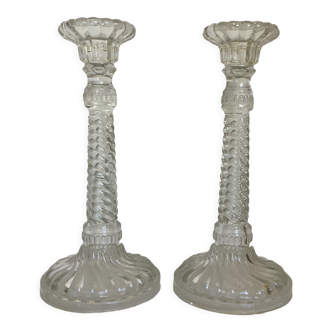 Pair of old molded glass candle holders