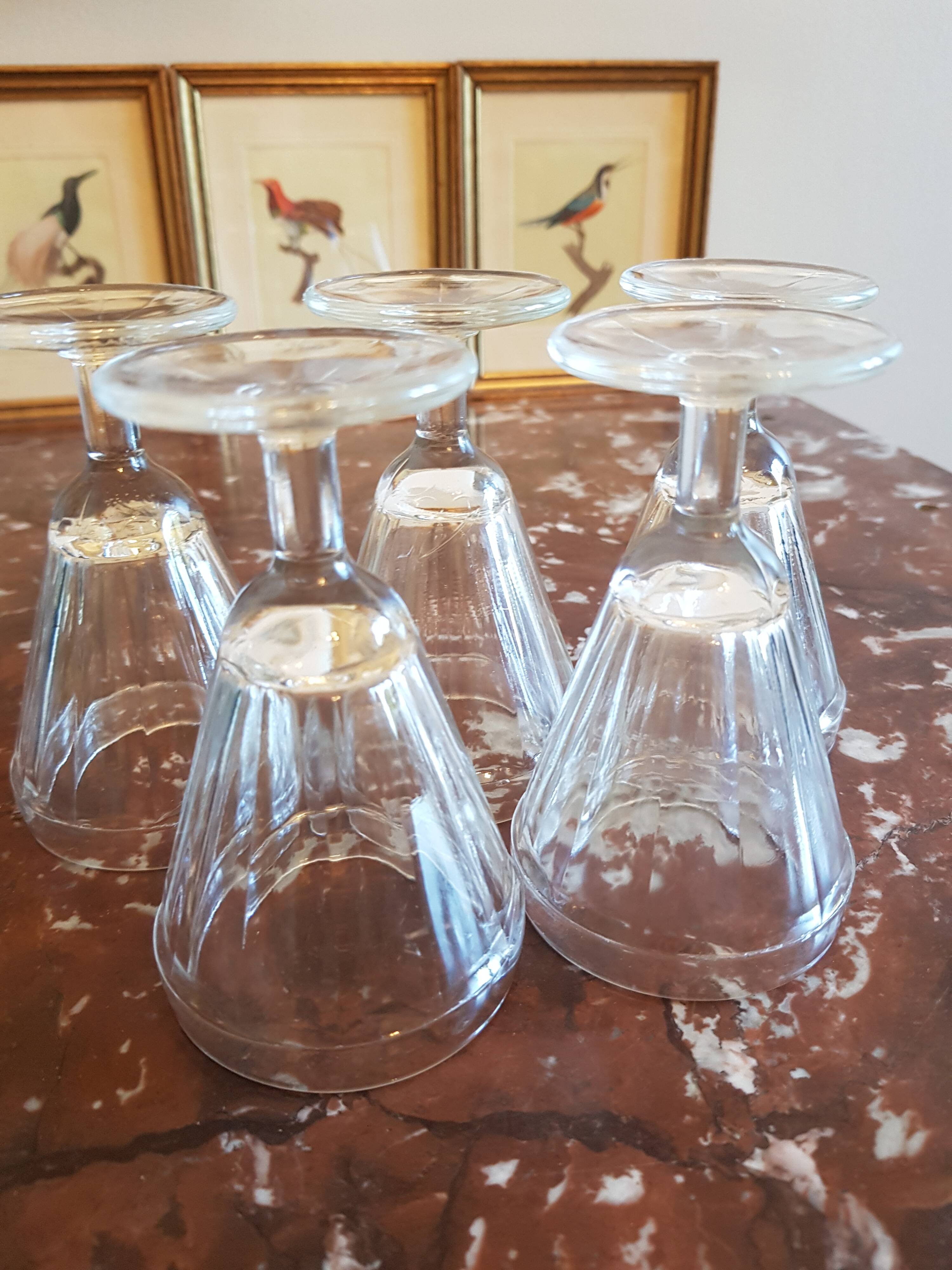 Set of 5 old bistro stemmed glasses, in solid glass, aperitif, digestive, verrine...