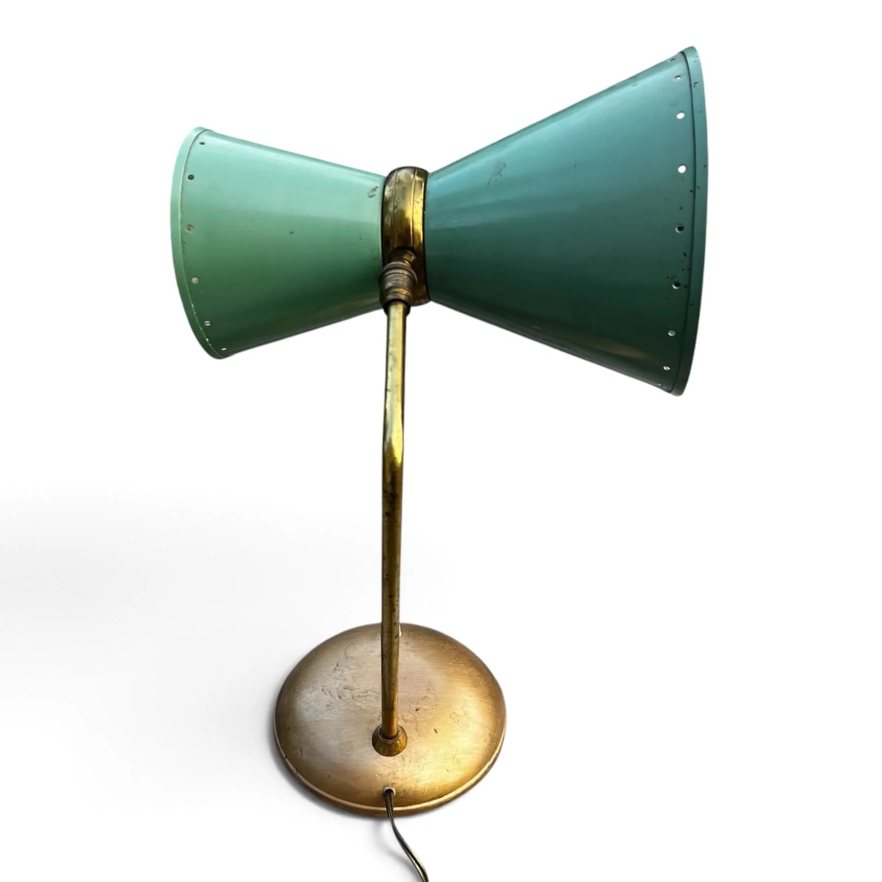 Vintage 1950s Diabolo desk lamp – celadon green & brass